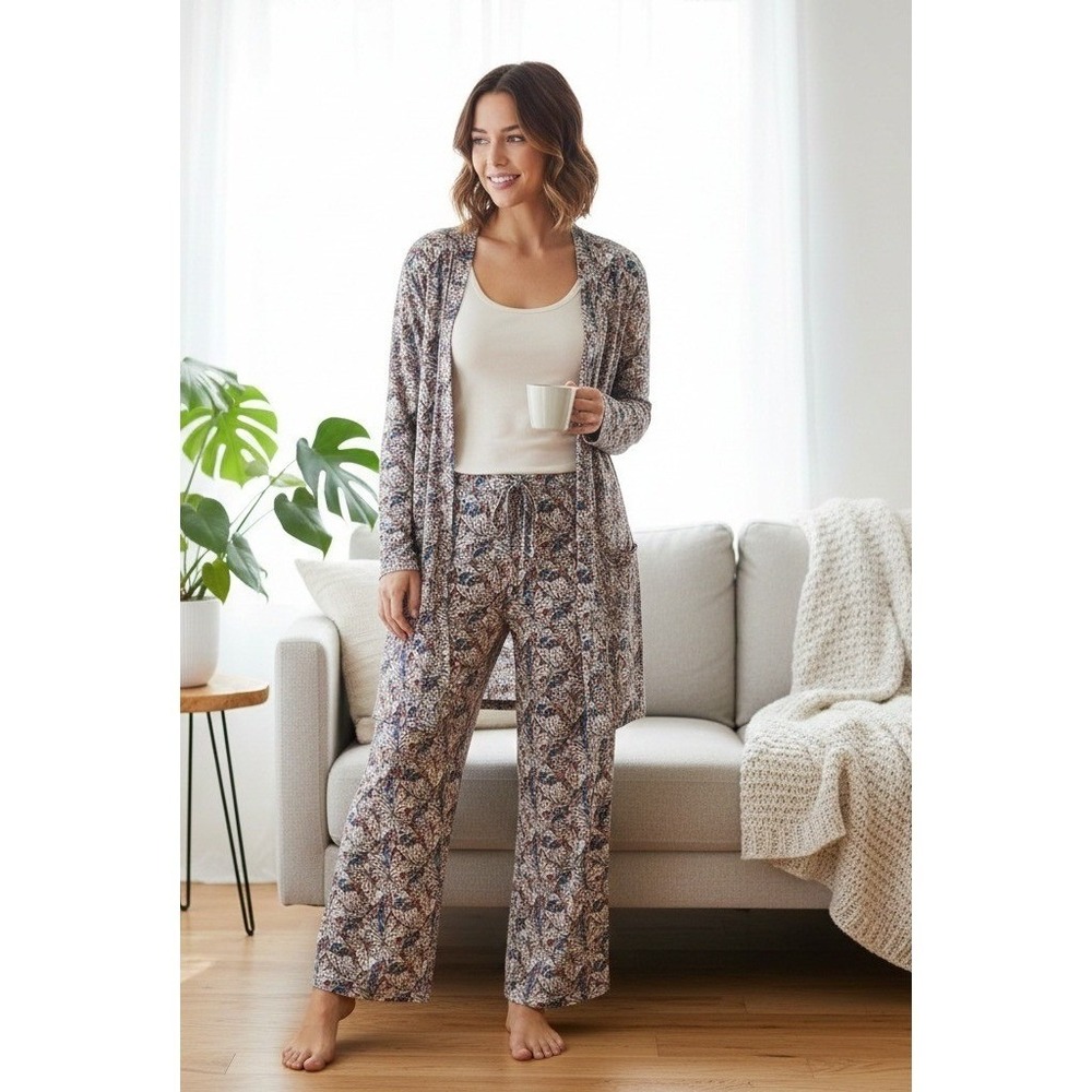 Retreat Womens Knit Pajama‎ Lounge 2 Piece Set Sz XL Robe & Sz L Pants Butterfly